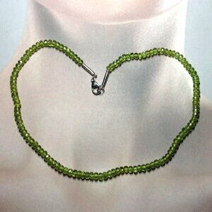 Natural Peridot Rondell Faceted Beads with Sterling Silver Lobster Clasp Necklac